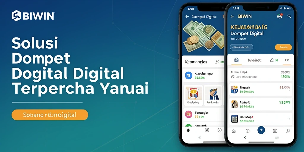 Tampilan antarmuka aplikasi Dompet Digital BIWIN yang user-friendly.