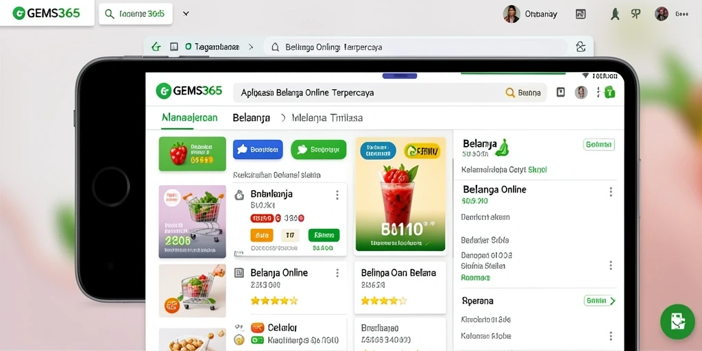 Tampilan antarmuka GEMS365 dengan berbagai pilihan produk Belanja Online.