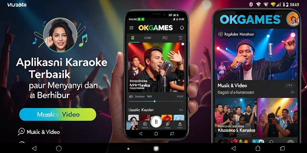 Tampilan antarmuka OKGAMES yang menarik untuk aplikasi Karaoke.
