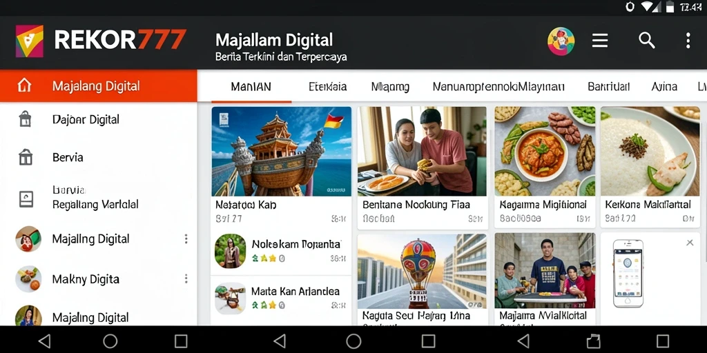 Tampilan antarmuka aplikasi Majalah Digital REKOR777 yang menarik.