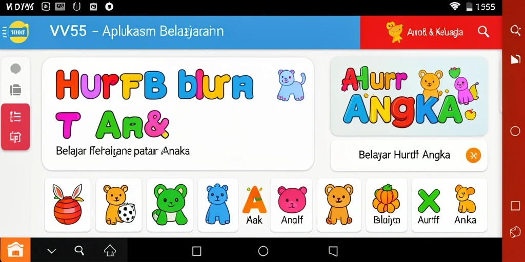 Antarmuka interaktif aplikasi belajar huruf dan angka untuk anak.